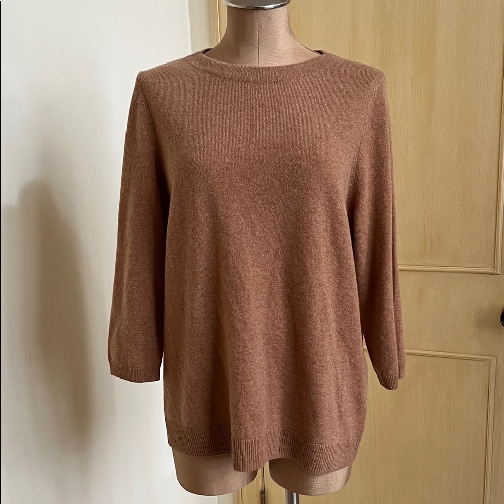 TALBOTS 100% Cashmere "Audrey" Preppy Career 3/4 SLV Classic Caramel Sweater 1X